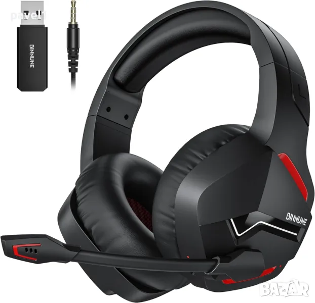 Безжични геймърски слушалки BINNUNE - 2.4GHz USB за PS5, PS4, PC, Mac | Bluetooth Gaming Headset - F, снимка 1