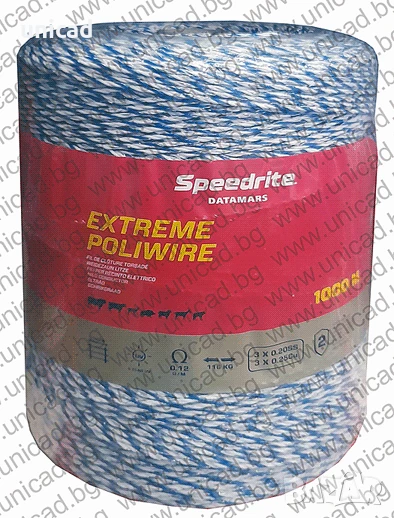 Електропастири-въже за ограда Speedrite Datamars 1000м/3mm 0.12Ω/m, снимка 1