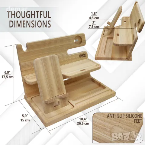 Ръчно изработена дървена докинг станция – 2-в-1 нощно шкафче и органайзер за бюро с подвижна стойка, снимка 4 - Други стоки за дома - 49286834