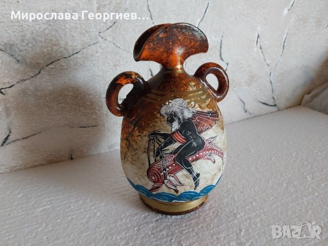 Гръцка керамична ваза, ръчно изработена, снимка 4 - Колекции - 45505832