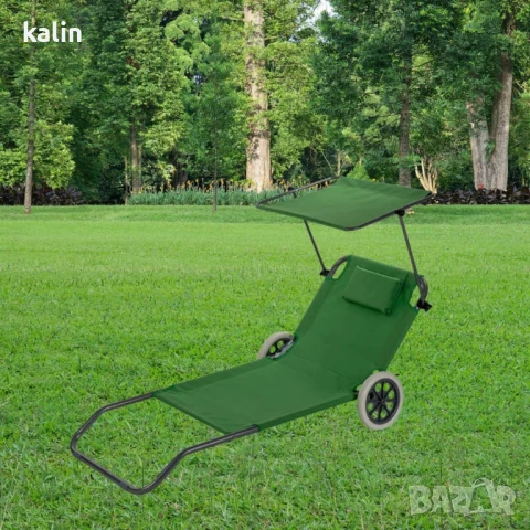 сгъваем шезлонг с колела, снимка 2 - Градински мебели, декорация  - 51303365