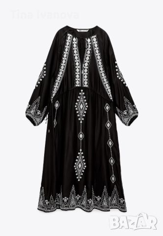 Дълга рокля с бродерии Zara, снимка 3 - Рокли - 46411009