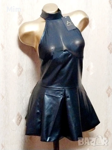 M/L Черна, къса, рокля от еко кожа , снимка 7 - Рокли - 51292955