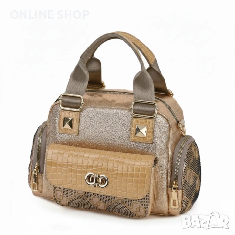 Луксозна Дамска чанта от висококачествена  кожа във златист цвят , снимка 5 - Чанти - 53587464