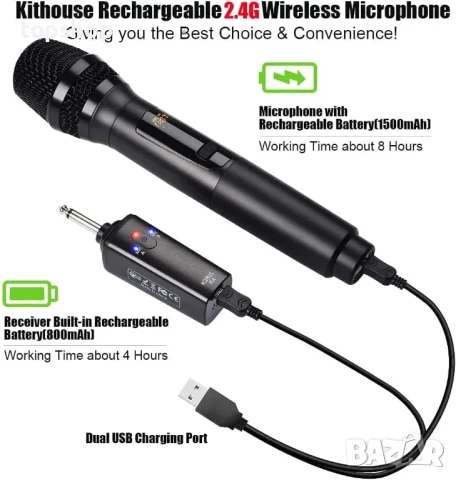 Безжични микрофони Kithouse K380S 2,4 GHz, безжичен микрофон за пеене, DJ, караоке, партита, снимка 2 - Микрофони - 50494956