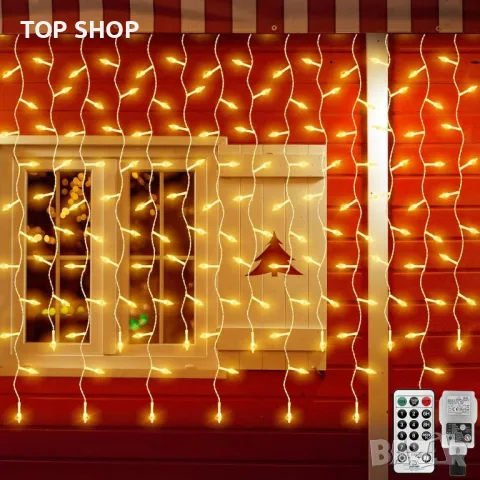 CORST Външни светлини завеса, 6M x 1M, Водоустойчиви, Свързваеми, Дистанционни, 8 режима, топло бяло