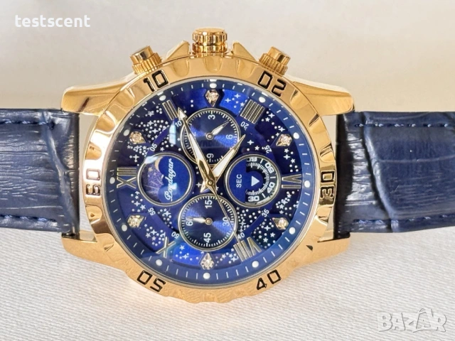 $299 MSRP Мъжки часовник POEDAGAR – кварцов, хронограф, водоустойчив златист син нов , снимка 4 - Мъжки - 53751015