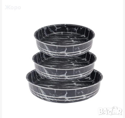 комплект кръгли тави ЕЛЕКОМ черно бял мрамор три размера Ф28,32,36см, снимка 2 - Съдове за готвене - 52628199