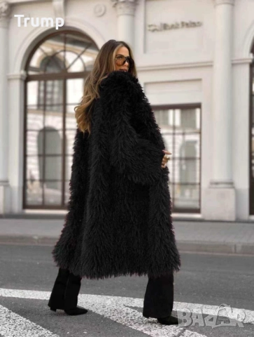 - 20 % Хит на сезона ! Чудесен подарък!Дълго палто еко косъм тип пудел, кафяво и черно , снимка 4 - Палта, манта - 52880932
