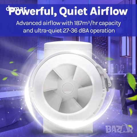 Devola 100 мм вграден вентилатор за смесен поток, за кухня, баня - DVILF100, снимка 2 - Други стоки за дома - 52303132