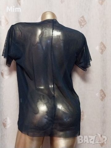L/XL  Блуза с къс ръкав от еластичен прозрачен тюл , снимка 5 - Тениски - 45911146