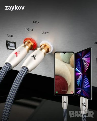 10 фута/3 м RCA към 3,5 мм кабел Aux към RCA слушалки мъжки към мъжки адаптер, снимка 6 - Друга електроника - 46281132