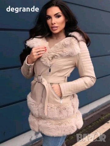 Дамско кожено яке с пух, снимка 5 - Якета - 51802440