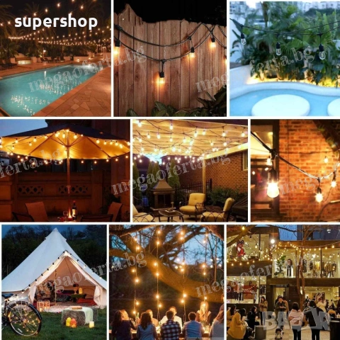 Светлинна Верига 10м. с 20Бр. Външни Нечупливи Лед Крушки за Декорация, снимка 12 - Външни лампи - 54155770