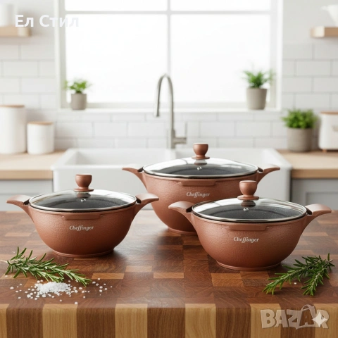 Комплект от 3 тенджери с мраморно покритие,незалепващи за всички видове котлони, снимка 4 - Съдове за готвене - 53573997