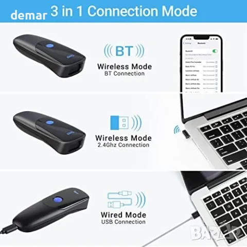 Tera 2D мини Bluetooth баркод скенер 1D 2D QR безжичен преносим USB, 1300, снимка 5 - Друга електроника - 48343044