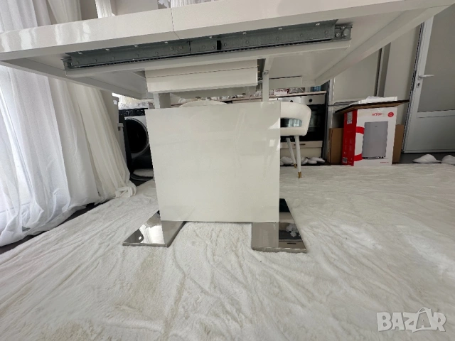 Бяла разтегателна маса гланц , айко, снимка 9 - Маси - 53470053