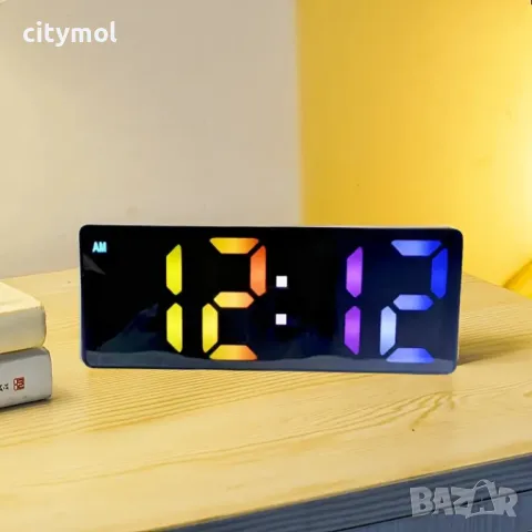 LED RGB часовник, аларма, температура, Snooze, регулируема сила на яркост, 2 аларми, снимка 3 - Друга електроника - 48393830