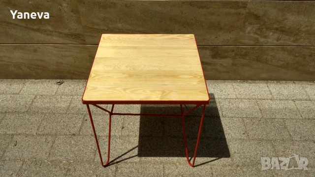 Маса индустриален дизайн, желязо и дървен плот от чам., снимка 3 - Маси - 54057648