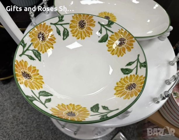 Весели и слънчеви чинийки, купи и плата със Слънчогледи - керамика