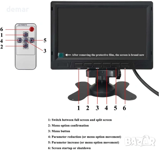AHD 1080P камери за заден ход, 7-инчов монитор с 2 разделени екрана, 12V-24V, снимка 9 - Аксесоари и консумативи - 53826025