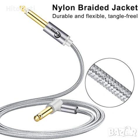 6.35 мм кабел за китара 15 м, QING CAOQING жак 6.35 мм инструментален кабел с десен ъгъл, снимка 2 - Кабели и адаптери - 53750110