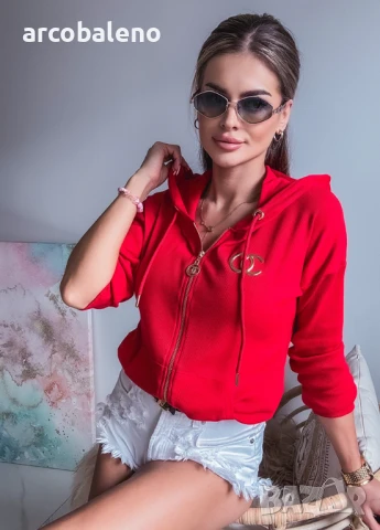 Дамски червен памучен суичър с цип , снимка 7 - Суичъри - 51068159