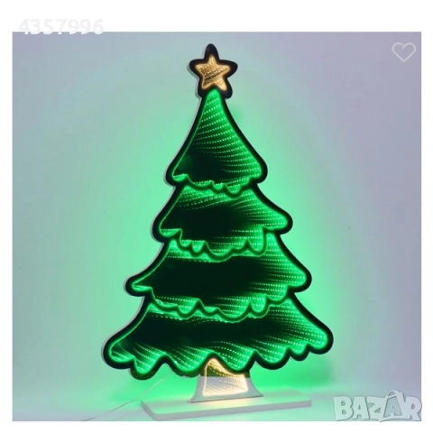 Коледна огледална лампа Елха, USB, LED, Зелен, снимка 2 - Декорация за дома - 52379072