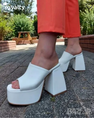 Чехли на ток - бяла кожа