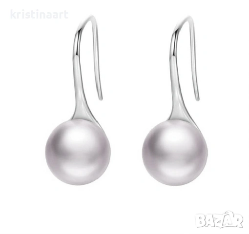 Висящи обеци от естествени бели перли *Хит* 8-9мм