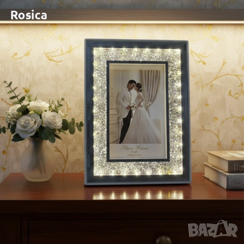 Кристална фоторамка с LED осветление и USB – блясък, който съживява спомените ти
