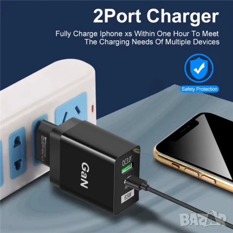 Бързо зарядно за телефон 65W PD QC3.0, снимка 7 - Оригинални зарядни - 51235642