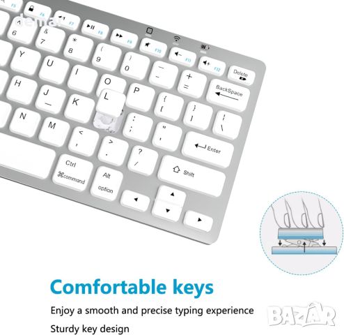 Безжична мини клавиатура, за IOS, Windows, Android (сребристо бяло), снимка 6 - Клавиатури и мишки - 45222637