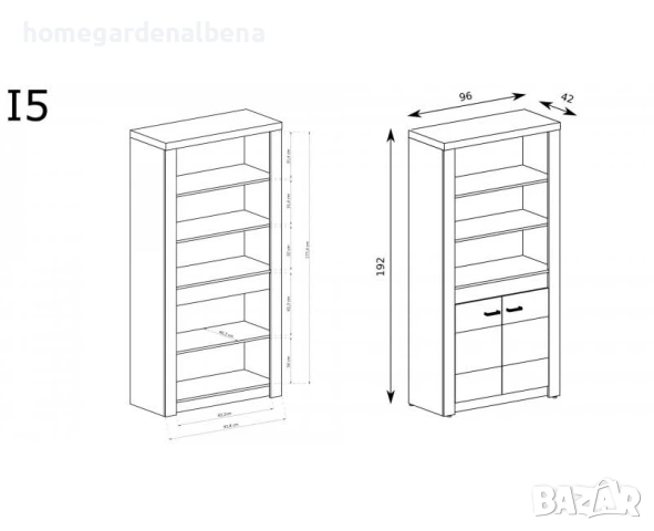 Етажерка INDIANAPOLIS I-5 – Дъб | 96x42x192 см | Метални дръжки, снимка 2 - Етажерки - 54060068