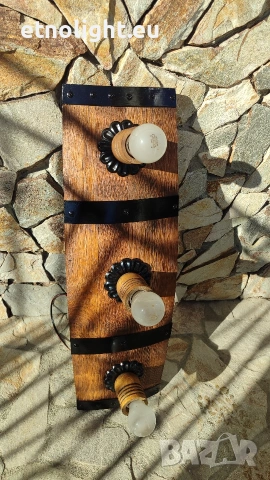 Полилеи от автентични дъбови бъчви с ръчно изработени дървени чашки и ковано желязо , снимка 3 - Полилеи - 53176095