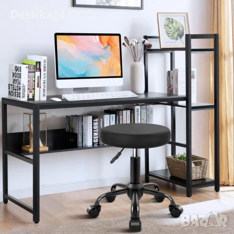 Въртящ се стол, табуретка на колела KKTONER регулируем черен, снимка 5 - Столове - 53826755