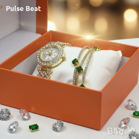 Дамски комплект часовник и гривни с кристали – луксозен подарък в готова кутия, снимка 3 - Дамски - 52056797