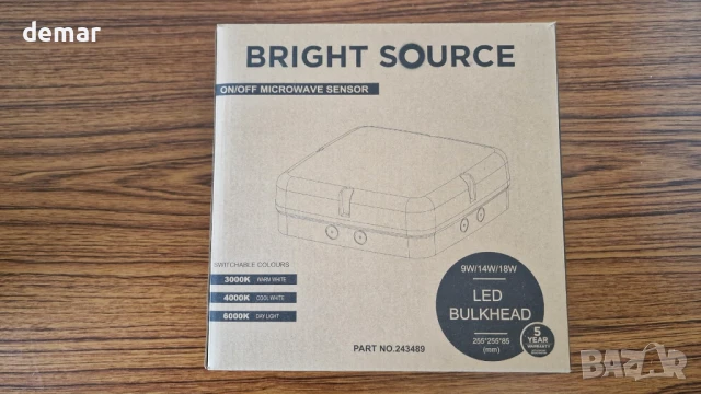 Bright Source стенен и таванен квадратен LED панел, черен, превключваща мощност 9W 14W 18W, IP65, снимка 8 - Лед осветление - 50592117