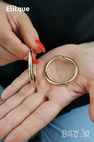 Дамски нежни обеци тип халка,изчистен модел,позлатено покритие, снимка 5 - Обеци - 52871178