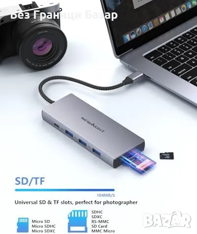 Нов хъб 9 в 1 USB-C докинг станция с 4K HDMI и Gigabit Ethernet USB C адаптер, снимка 7 - Друга електроника - 48008890