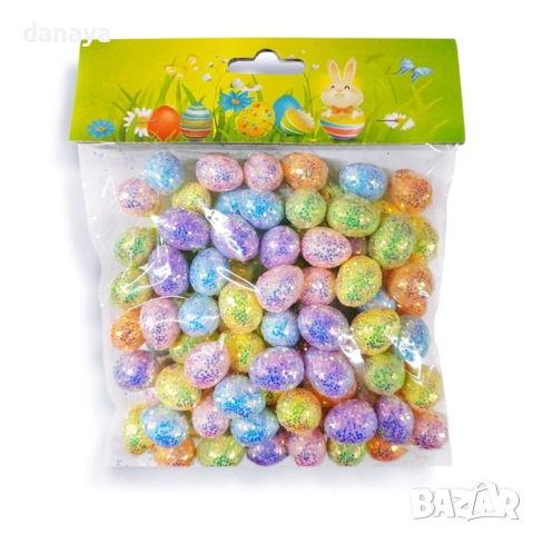 6435 Мини брокатени великденски яйца за декорация, 2 см, 100 броя, снимка 2 - Декорация за дома - 53560697