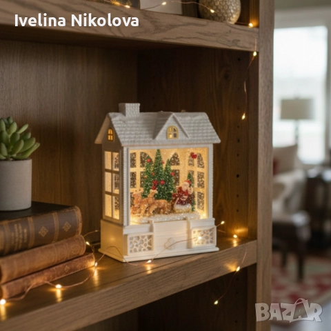 Снежна Коледна къщичка с Дядо Коледа – Идеален празничен акцент, снимка 4 - Декорация за дома - 52671406