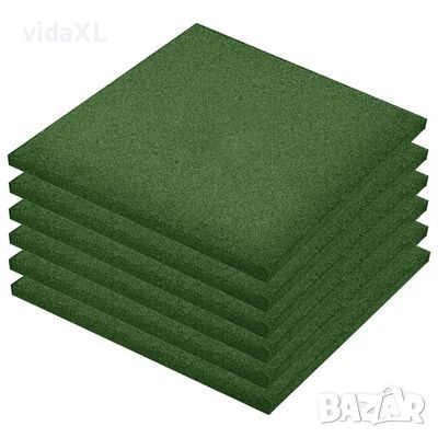 vidaXL Ударопоглъщащи каучукови плочи, 6 бр, 50x50x3 см, зелени（SKU:92321, снимка 1