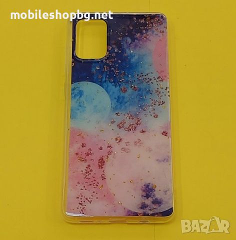 калъф за Samsung Galaxy A71 силиконов цветен галактика и златни пръски