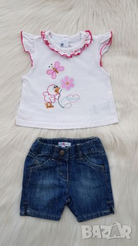 Къси дънкови панталони и блузка за бебе 0-3 месеца , снимка 1 - Комплекти за бебе - 45506294