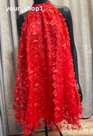 Червена рокля 3D пеперуди , снимка 3 - Рокли - 45210549