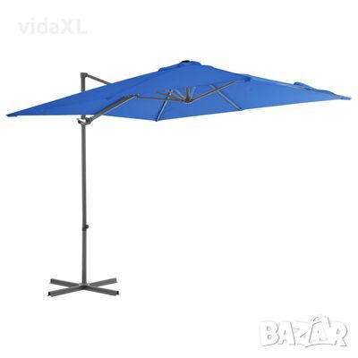 vidaXL Градински чадър чупещо рамо и стоманен прът лазурен 250x250 см(SKU:46991, снимка 1 - Градински мебели, декорация  - 45628833