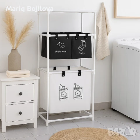 Мултифункционален органазйер за мръсни дрехи с 3 кошници и 3 рафта, снимка 7 - Други стоки за дома - 51053491