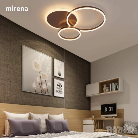 Mодерен димируем ЛЕД LED полилей с дистанционно кафяв, 3-пръстена, снимка 5 - Лампи за таван - 53527802