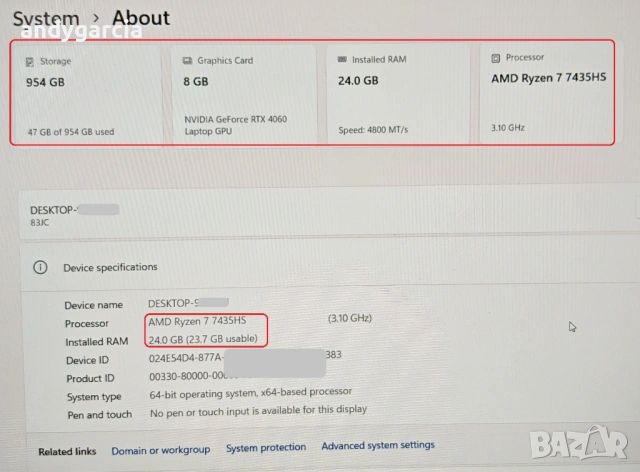 NVidia RTX 4060 8GB/AMD Ryzen 7 7435HS/24GB RAM/1TB SSD NVME/15.6 G-SYNC 144hz IPS/Lenovo LOQ, снимка 14 - Лаптопи за игри - 53495720